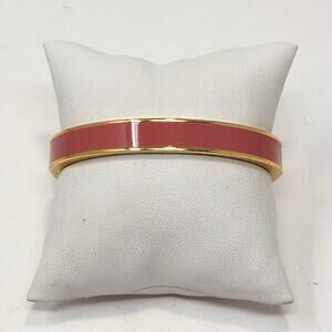 Talbots Coral Pink Enamel Gold Tone Clamper Hinge Bracelet Bangle Layer Casual